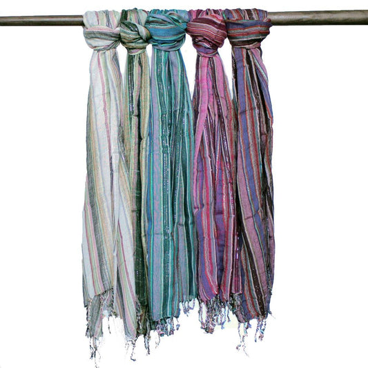 Indian Boho Scarves - 22x72cm - Random Colours With Gold Thread