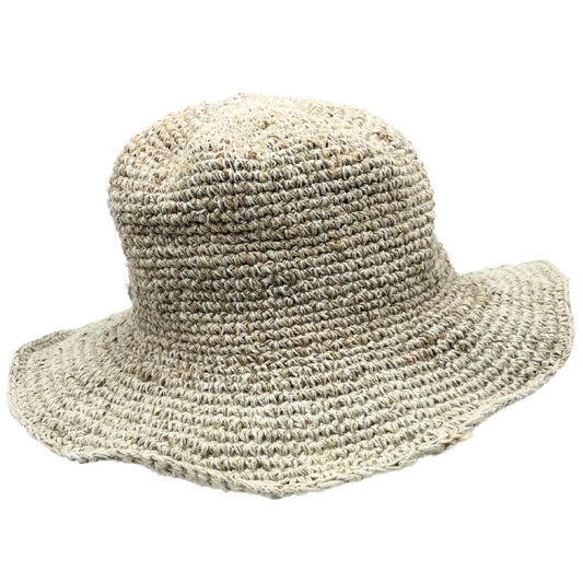 Hand - Knited Hemp and Cotton Boho Festival Hat - Natural