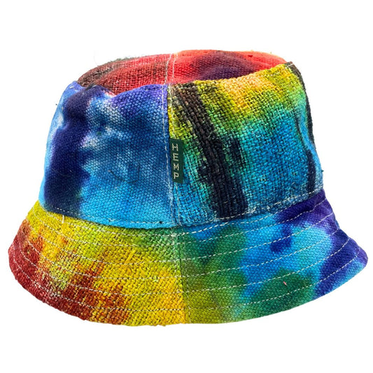Patched Hemp and Cotton Boho Festival Hat - Tiedye