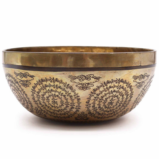 Tibetan Healing Engraved Bowl - 21cm - Om and Buddha