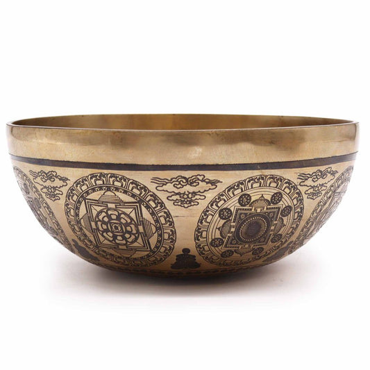 Tibetan Healing Engraved Bowl - 21cm - 7 Chakra and Flower of Life