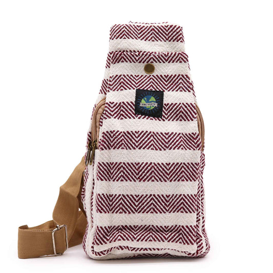 Body Cross Bag Natural Cotton - Burgundy and White