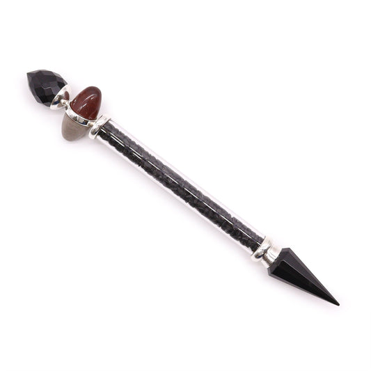 Shiva Lingam Magic Wand - Black Tourmaline and Agate - Protection