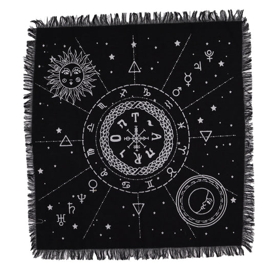Esoteric Fringed Altar Cloth - Moon and Sun Chart