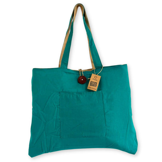 Jute and Cotton Reversible Big Bag - Teal