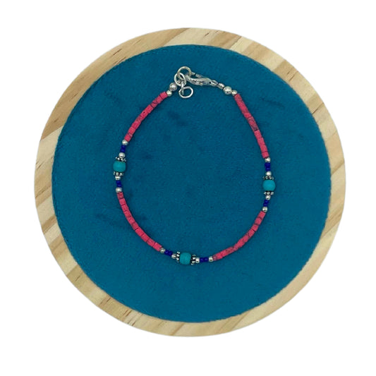 Pink Coral and Turquoise Beads Nepalese Extra Fine Gem Bracelet
