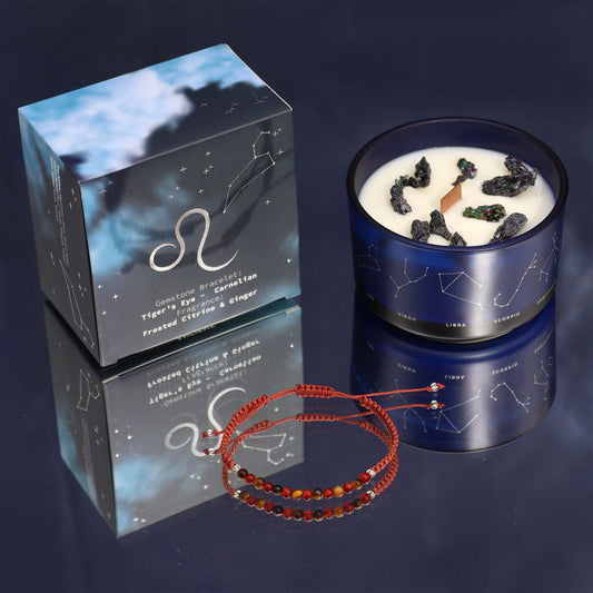 Leo Zodiac Crystal Candle with Gemstone Bracelet