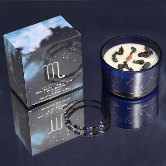Scorpio Zodiac Crystal Candle with Gemstone Bracelet