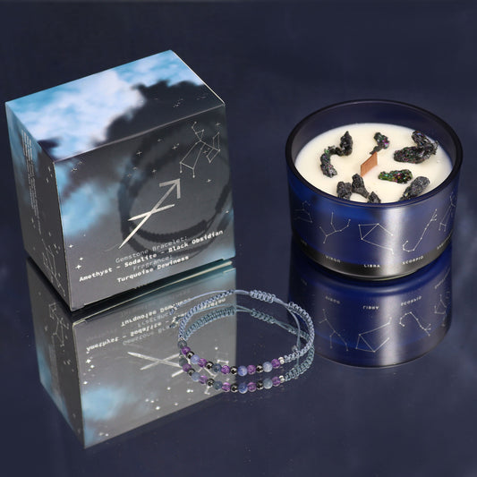 Sagittarius Zodiac Crystal Candle with Gemstone Bracelet