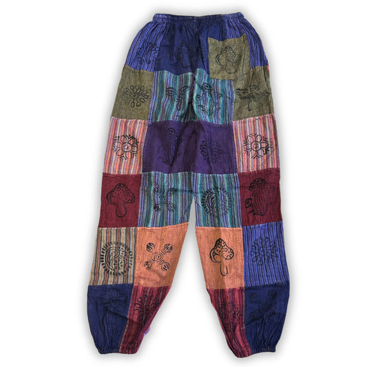 Nomad Sari - Mushroom Pants - Block Print Designs - Purple Tones S/M