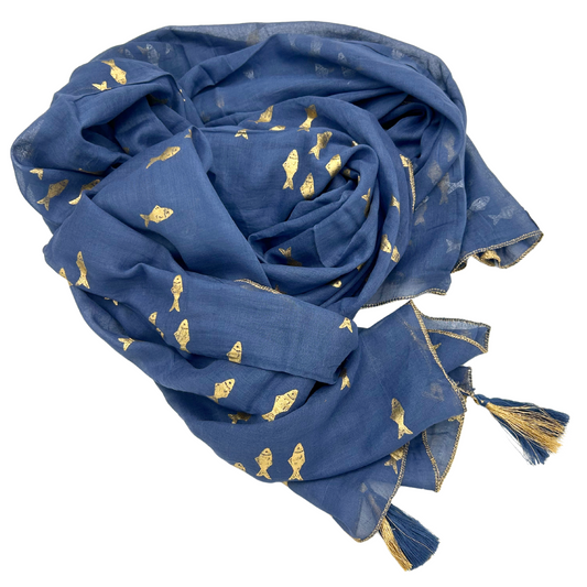 Nomad Sari On the Med Collection - Pario - Sea Blue & Gold Fish Design