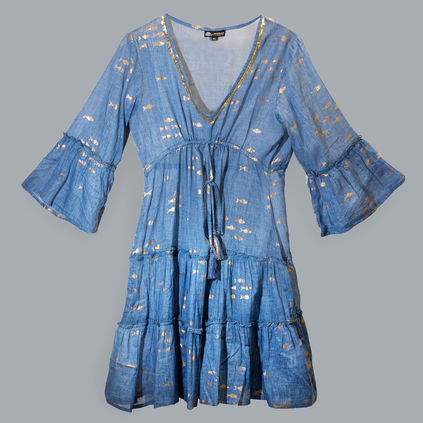 (ML) Nomad Sari On the Med Collection - Dress - Sea Blue & Gold Fish Design