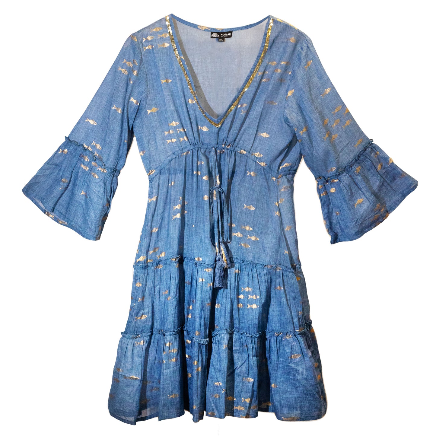 (ML) Nomad Sari On the Med Collection - Dress - Sea Blue & Gold Fish Design