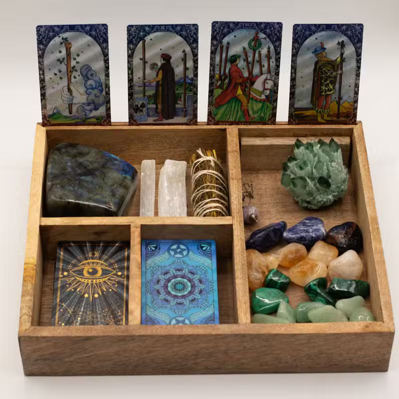 Four Section Tarot Box with Card Holder Black