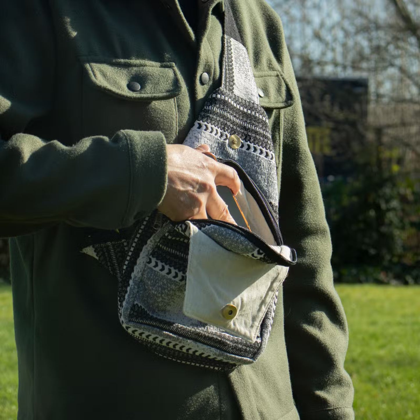 Nomad Sari Jacquard Natural Cross Bag - Urban Caravan