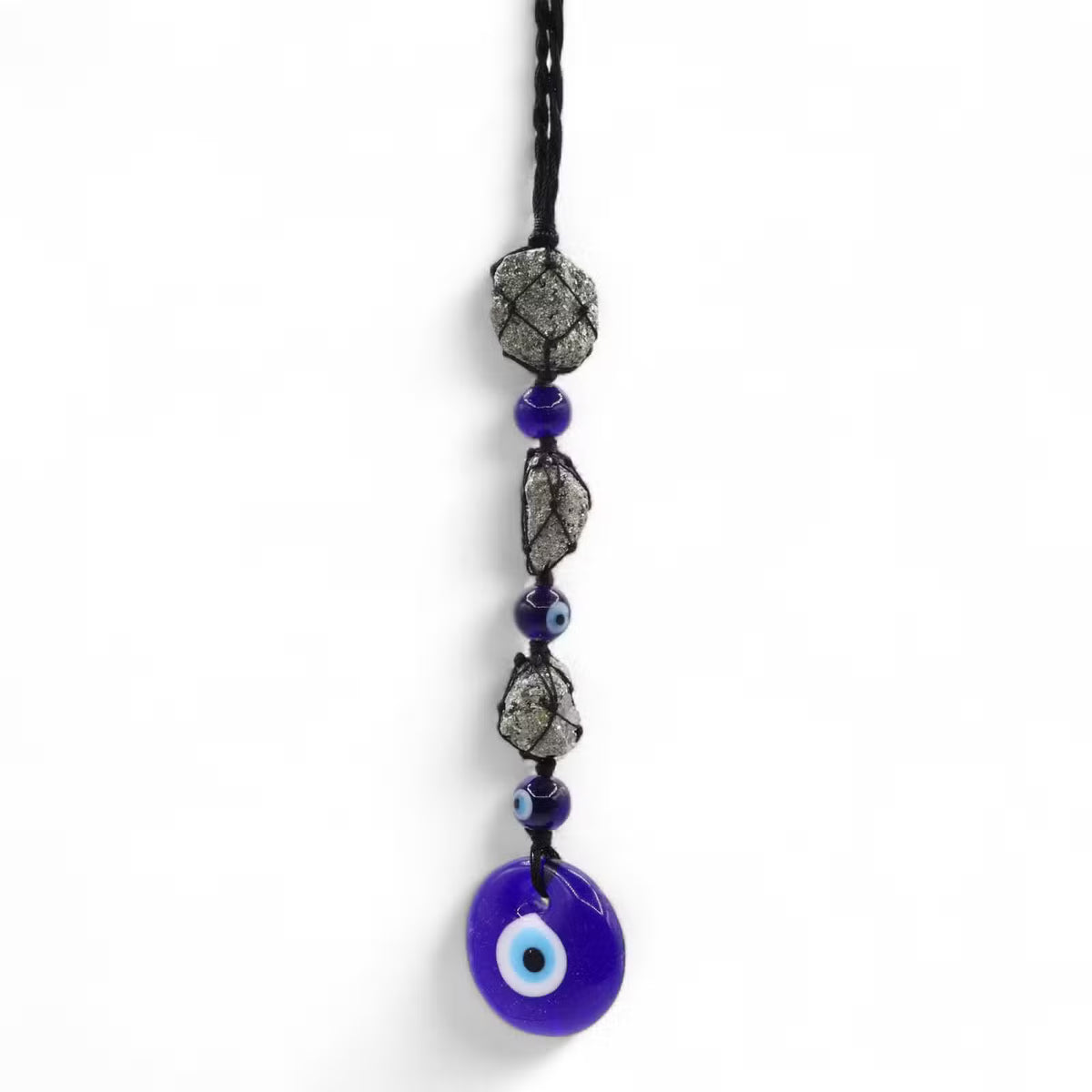 Pyrite Evil Eye hanging protection charm with golden gemstone stones and blue eye symbol 34cm UK
Copy