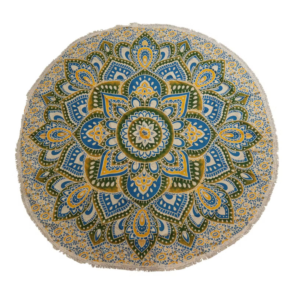 Yellow and Blue large mandala roundie cotton art 180cm UK