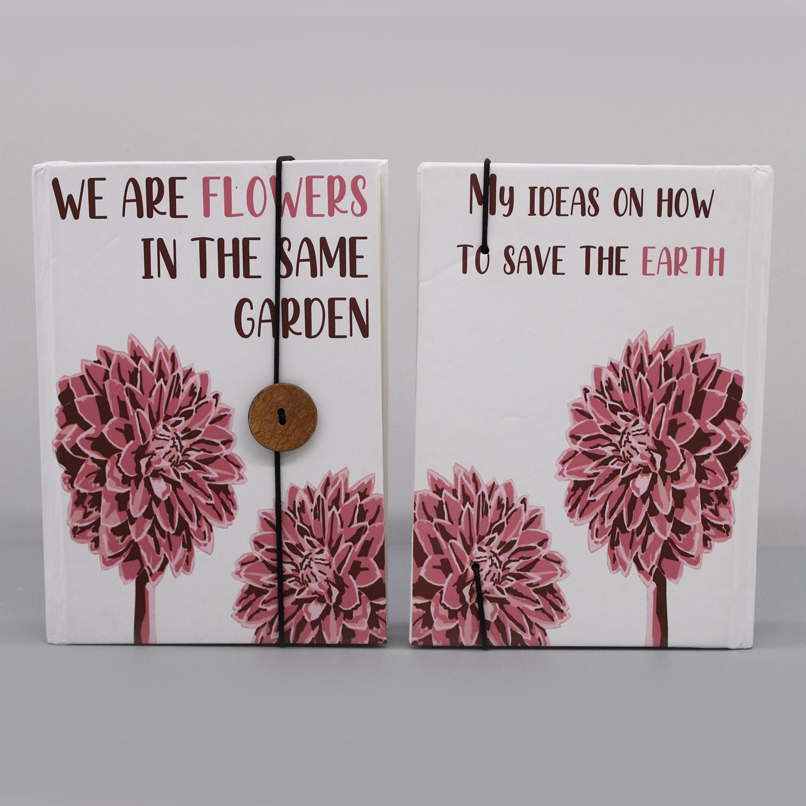 Flowers in the Same Garden Affirmation Notebook – eco journal with strap and button closure