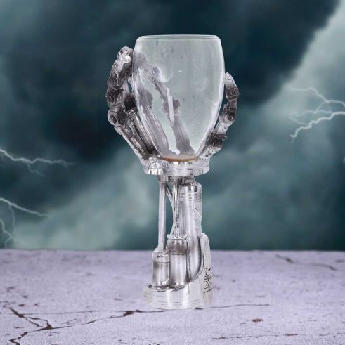 Terminator 2 T-800 hand goblet with mechanical endoskeleton stem and removable stainless-steel insert