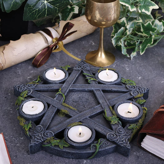 Wiccan Pentagram tea light holder 25.5cm gothic occult décor
