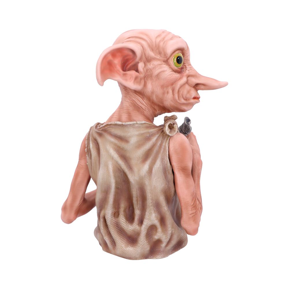 A detailed sculpture of a wrinkled, elf-like creature in shabby clothing, holding a small object, facing right against a plain white background.