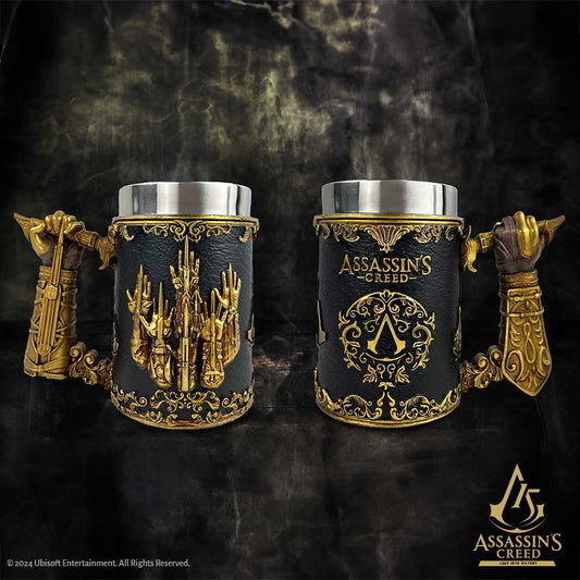 Assassin’s Creed Through the Ages Tankard – resin tankard with Assassin’s emblem, gold accents and stainless-steel insert, licensed gaming drink-ware UK.