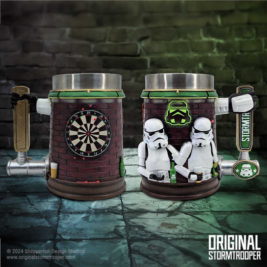 Stormtrooper Bar Tankard – resin tankard with two Stormtroopers in pub setting, beer-tap handle and stainless-steel insert, licensed Star Wars drink-ware UK.