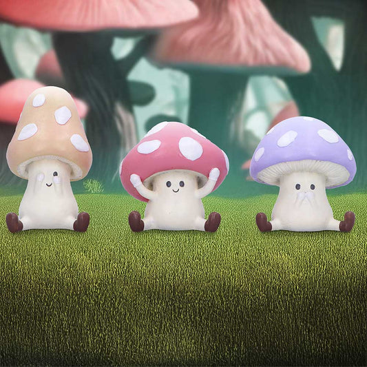 Three Wise Toadstools Figurines – hand-painted resin trio in see no evil, hear no evil, speak no evil poses