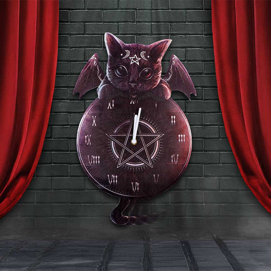 Malpuss Winged Cat Cult Cutie Clock gothic winged cat clock ornament
