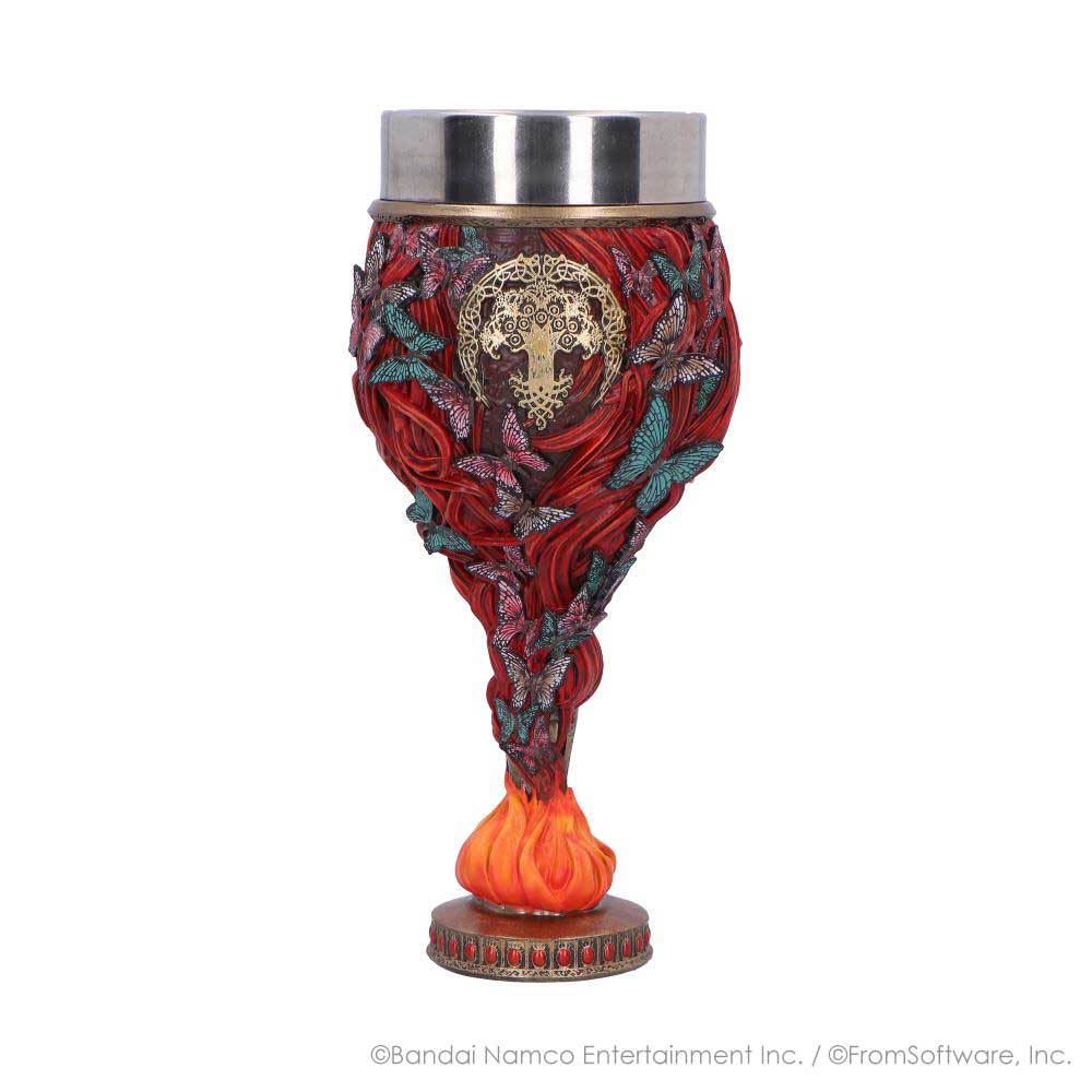 Reverse of Malenia goblet with circular emblem surrounded by red sculpting