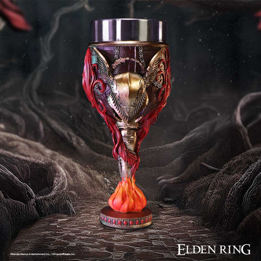 Elden Ring Malenia goblet in a styled gaming collectible photograph