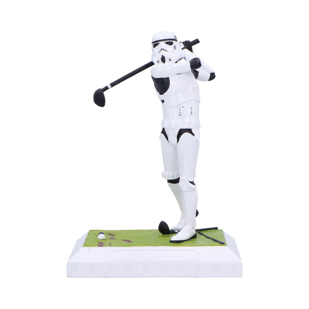 Stormtrooper Hole in None with golf club across the shoulders on a green base