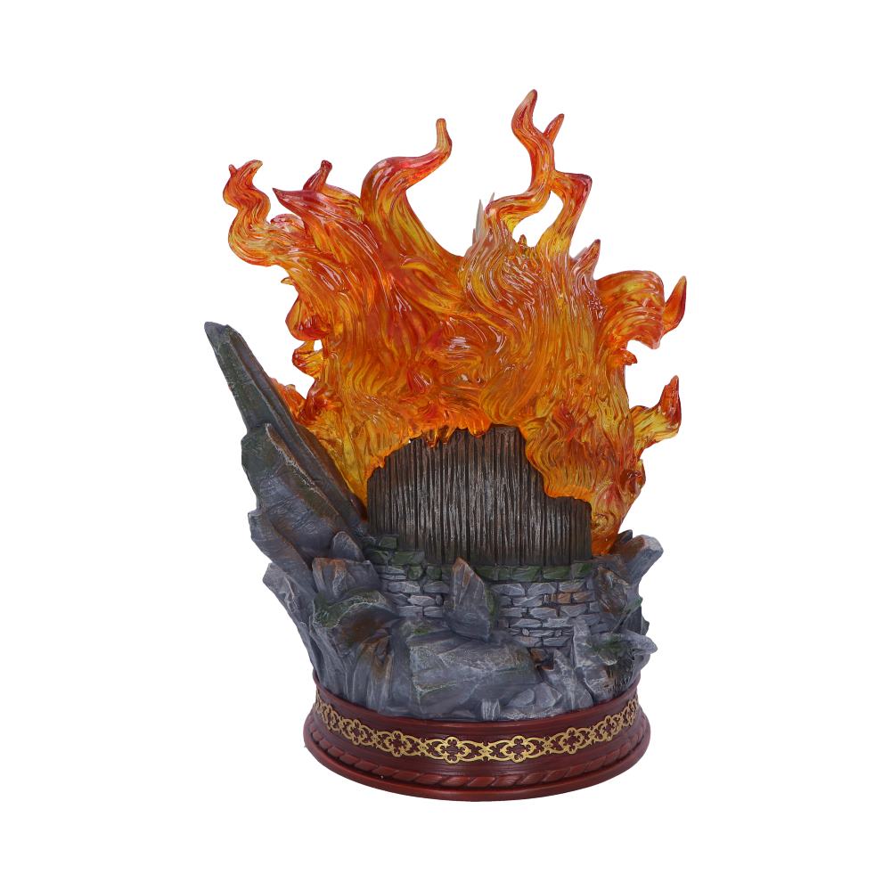 Rear view of the Hungarian Horntail bust showing tall translucent orange flames