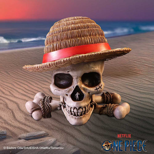 Luffy Jolly Roger skull box on a nautical themed studio background