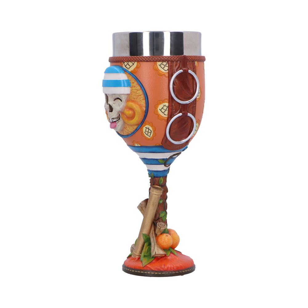 Side angle of Nami goblet with circular motifs and rope-like nautical decoration