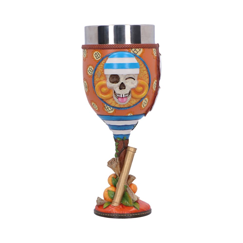 Orange One Piece Nami goblet with skull emblem, blue accents and sculpted oranges