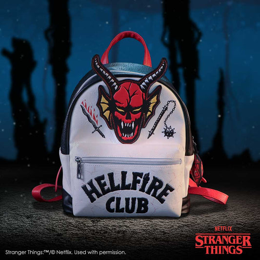 Hellfire Club backpack on a dark Stranger Things themed studio background