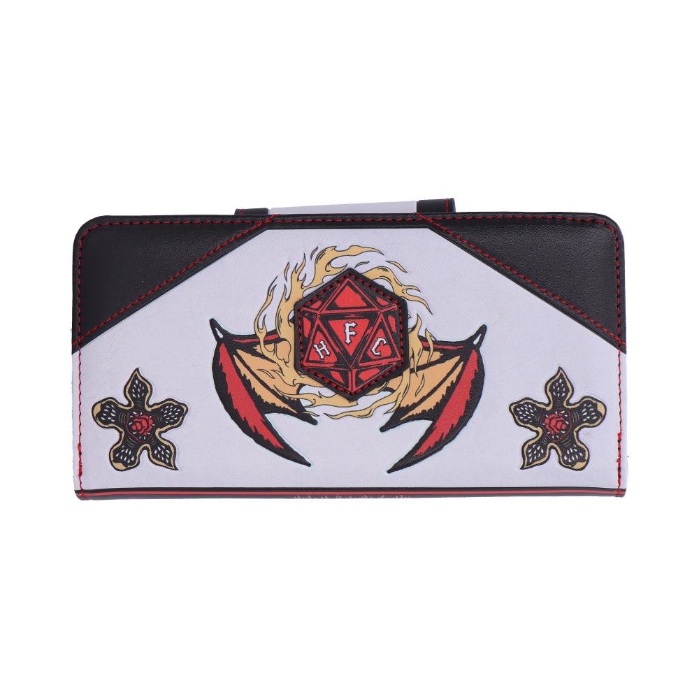 Rear of Hellfire Club purse with a red die motif and decorative flourishes