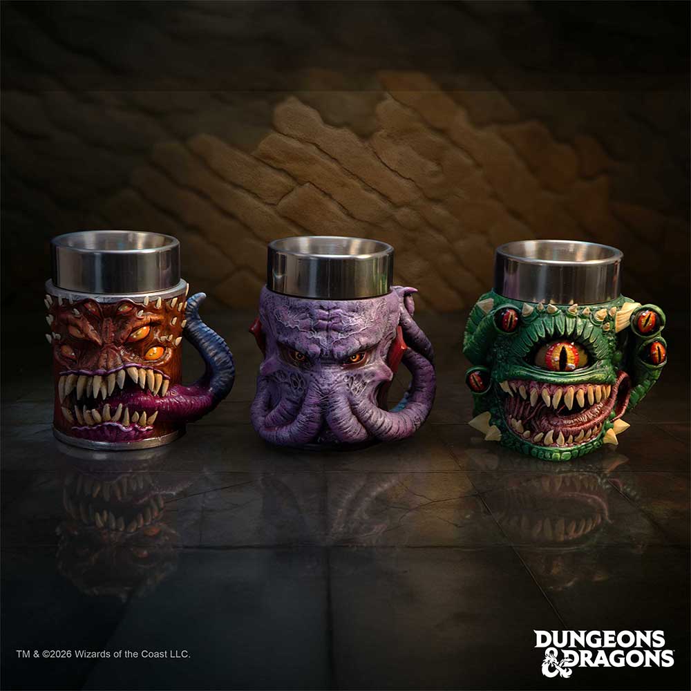 Dungeons & Dragons Mini Monster Tankards Set - three miniature monster tankards displayed together on a dark surface