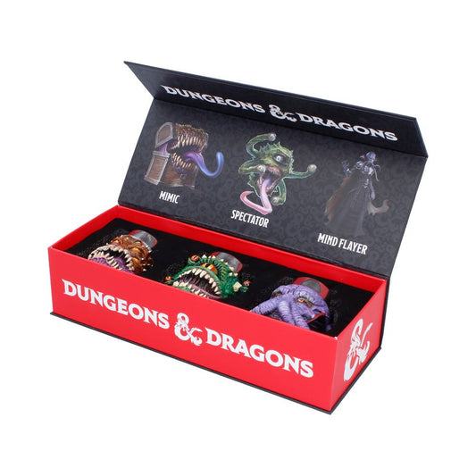 Dungeons & Dragons Mini Monster Tankards Set - boxed set showing the Mimic, Beholder and Mind Flayer miniature tankards