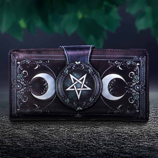 Triple Moon Embossed Purse – black zip-around purse with embossed triple moon motif