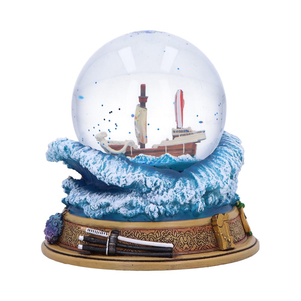 Rear of Going Merry snow globe showing ship hull and nautical base details