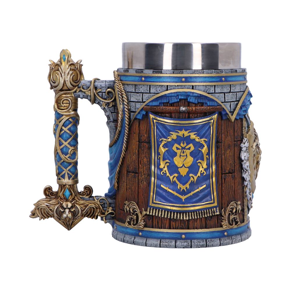 World of Warcraft Alliance Tankard - reverse with an Alliance banner against stone-like textures