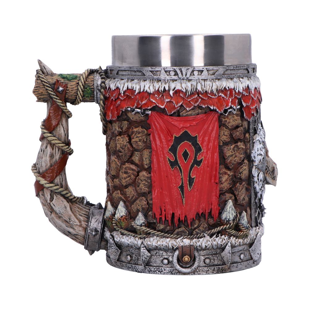 World of Warcraft Horde Tankard - reverse with a red Horde banner and tattered flag edges