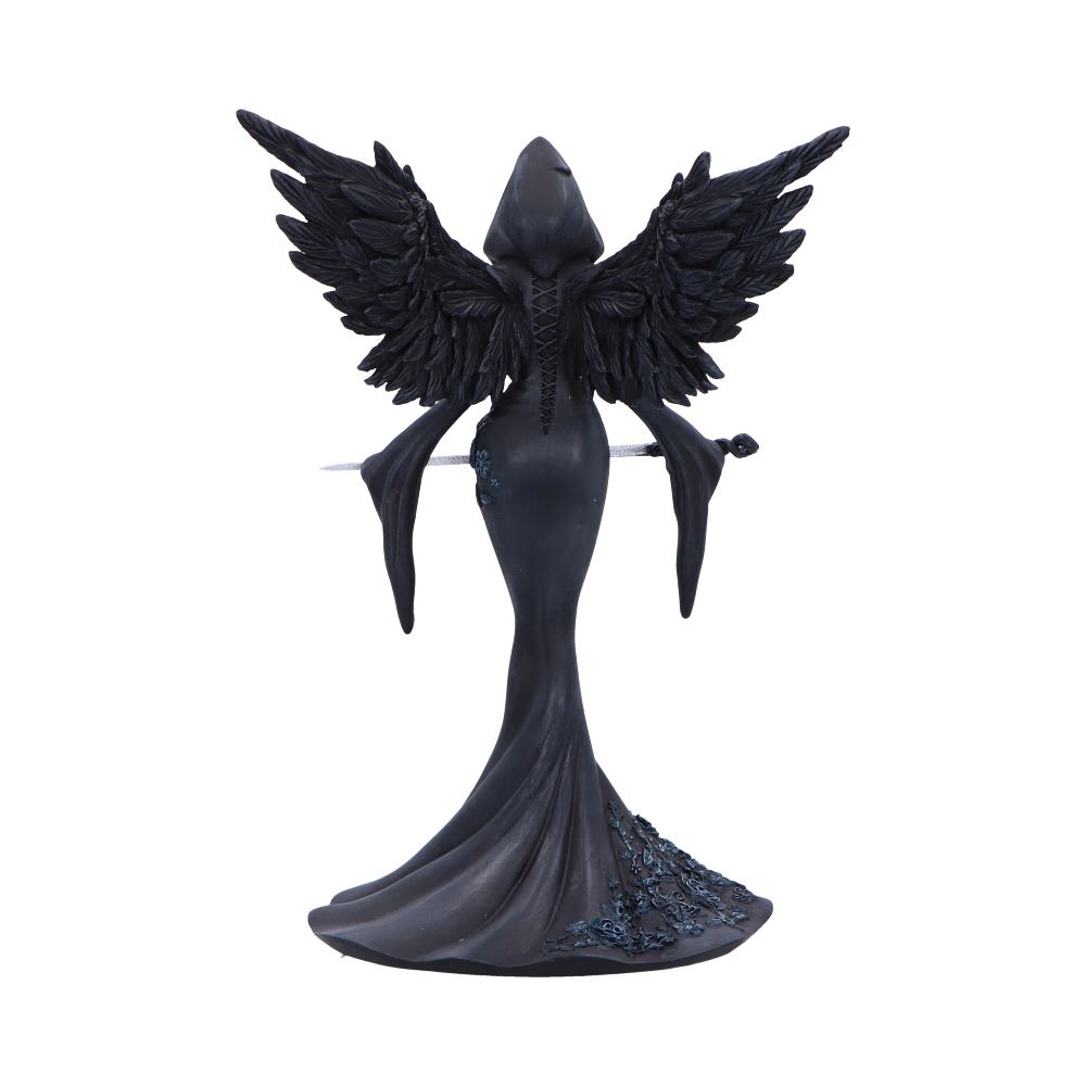 Femme Fatale Warrior Gothic Figurine - rear showing layered feathered wings and flowing black fabric