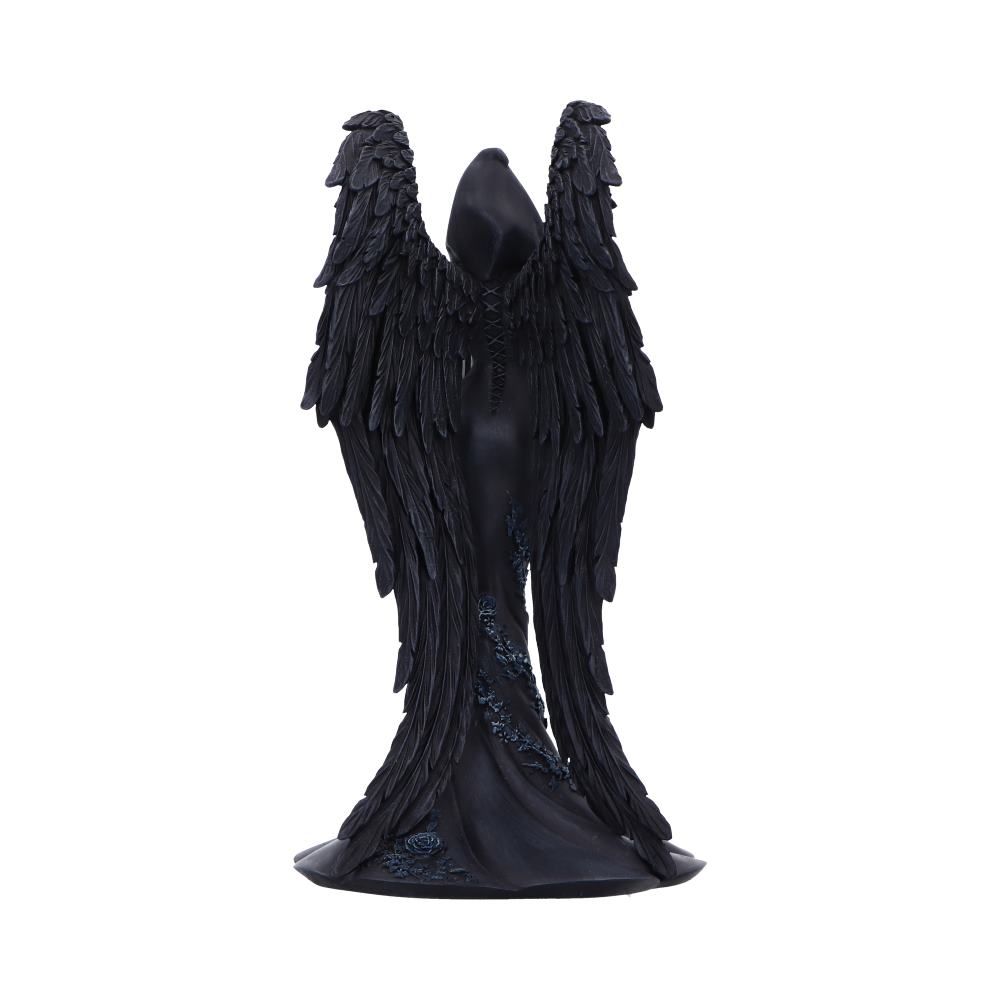Femme Fatale Scholar Gothic Figurine - rear showing long layered feathered wings