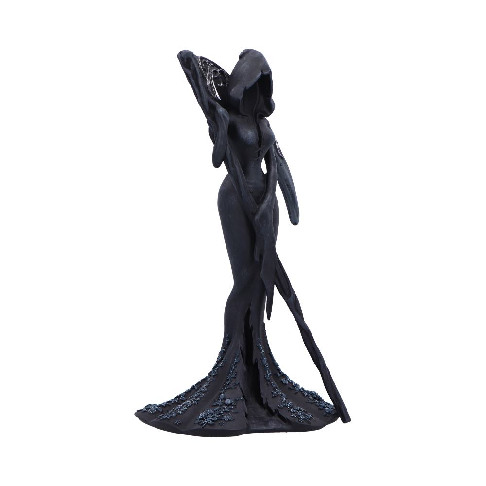 Femme Fatale Reaper Gothic Figurine - opposite side profile with the hood and long scythe shaft