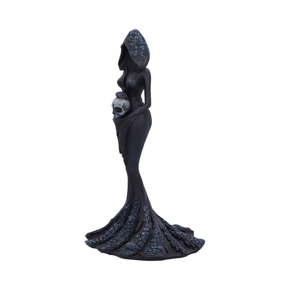 Femme Fatale Keeper Gothic Figurine - side profile showing the cradled skull and flowing robe