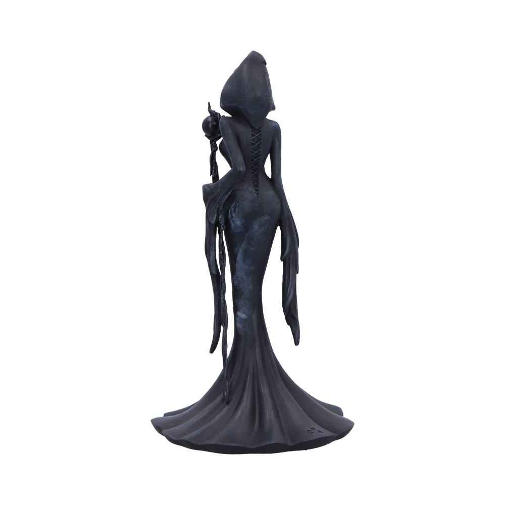 Femme Fatale Seer Gothic Figurine - rear of the flowing robe with the staff at one side