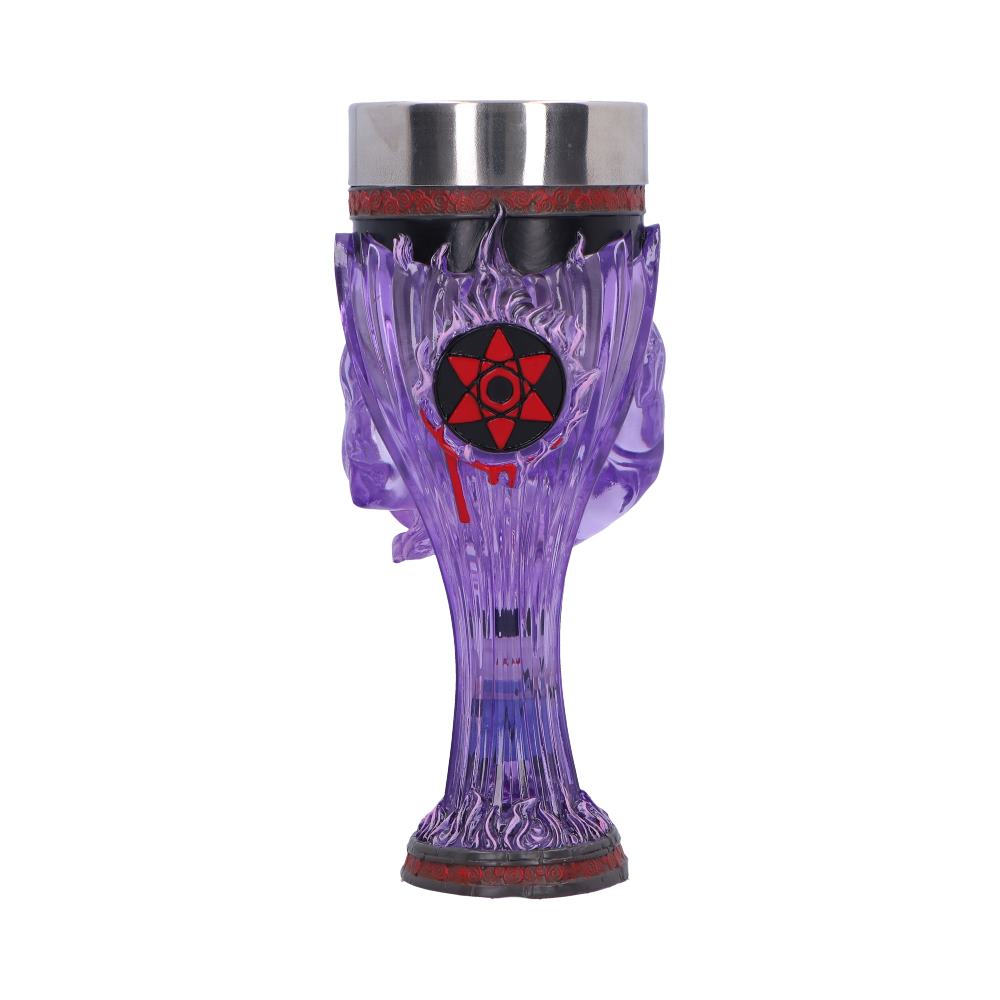 Rear of Sasuke goblet showing the red-and-black emblem on purple sculpting